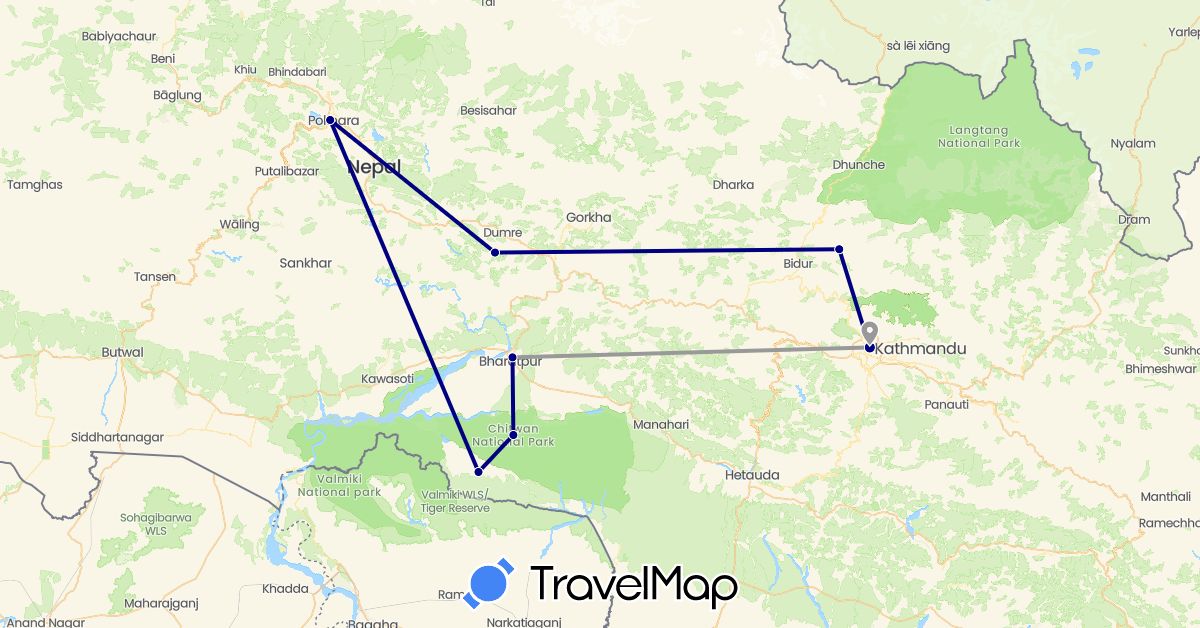TravelMap itinerary: driving, plane in Nepal (Asia)